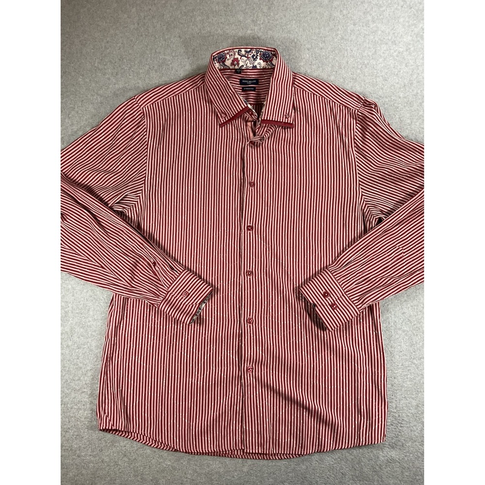 Rosso Milano Italy Mens XXL Red White Striped Modern Fit Button Down 1712